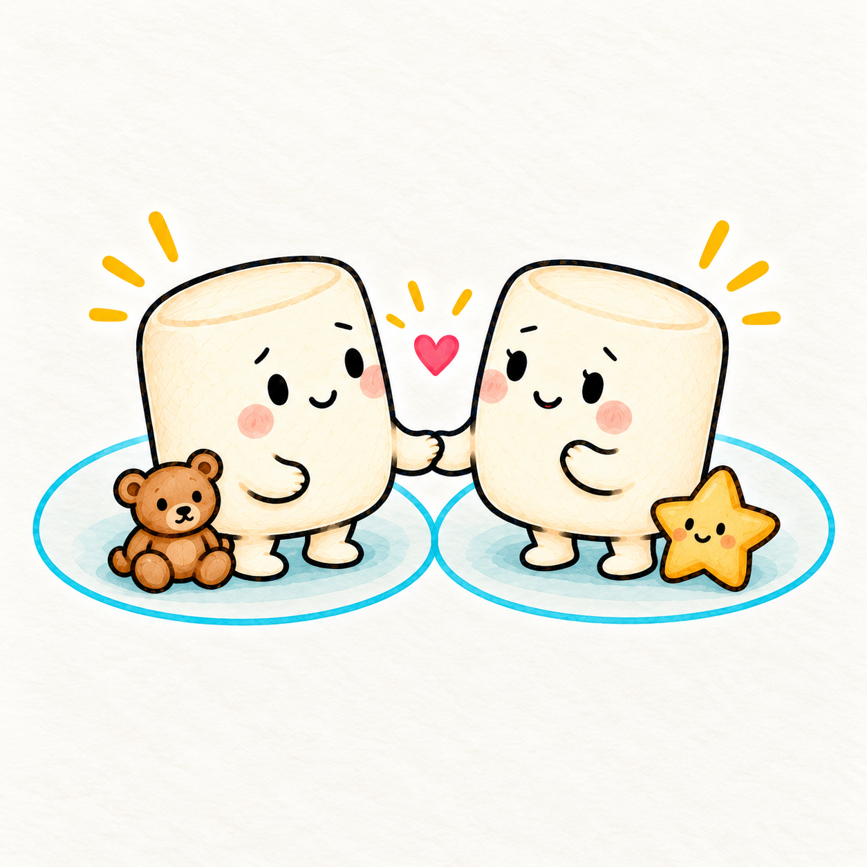 Two marshmallows make contact while each remains inside their own psychological boundary