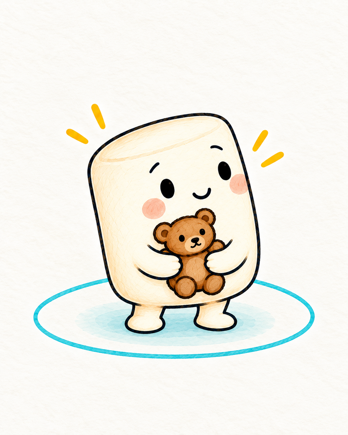 One marshmallow holds a small bear inside its own blue psychological boundary